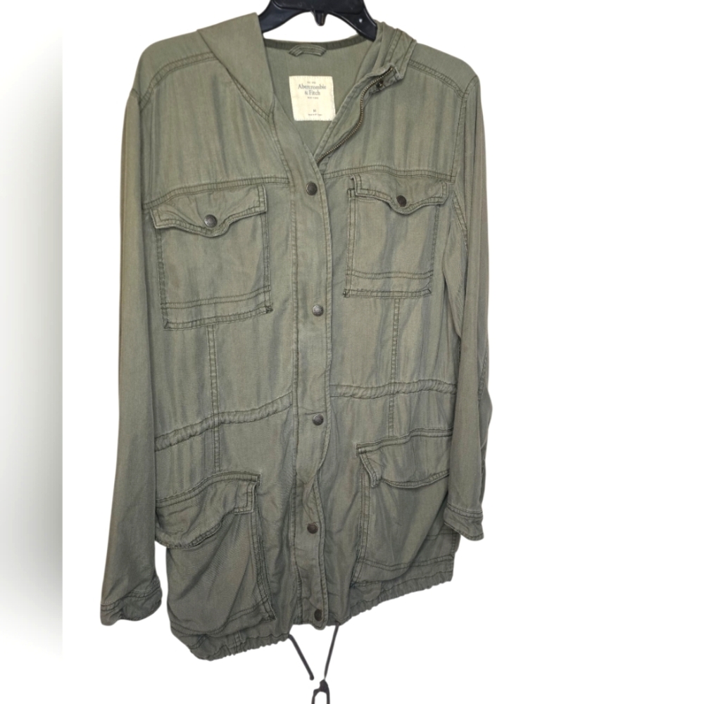 Abercrombie & Fitch Hooded Y2K Military Style Long Utility Jacket Army Size M